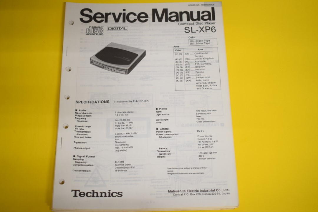 Technics SL-XP6 Portable CD-Player Service Manual  			